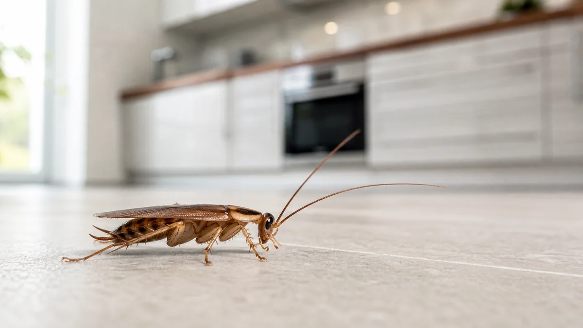 Cucaracha alemana en el suelo de una cocina moderna